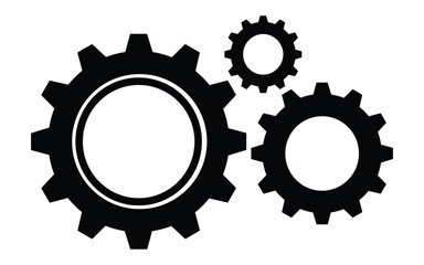 Black silhouette icon representing three mechanical gears