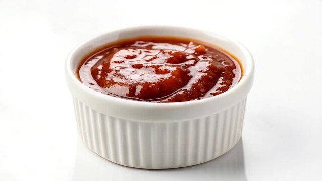 ketchup sauce in a ramekin with clipping path isolated on a white background video