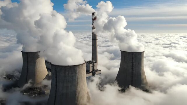 Industrial power plant with cooling towers