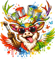 Kreativer Hirsch als bunter K&uuml;nstler