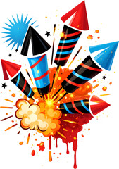 Farbenfrohe digitale Illustration von explodierendem Feuerwerk mit Raketen