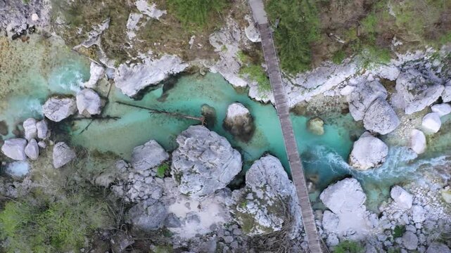 Crystal clear Soca River pools aerial view