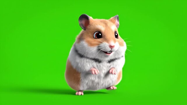 Adorable Hamster Standing with White and Brown Fur on Green Background