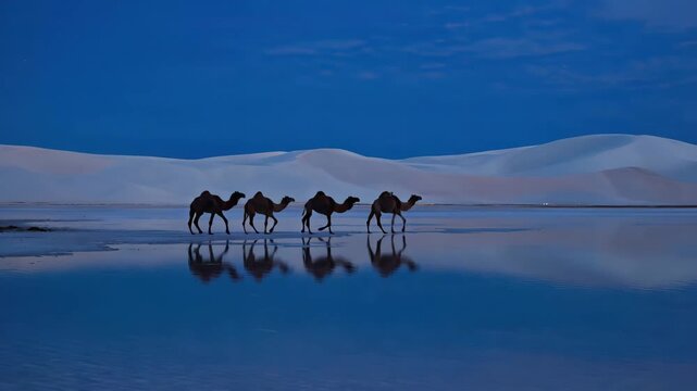  camels walking at great rann of kutch white salt desert india landscape video