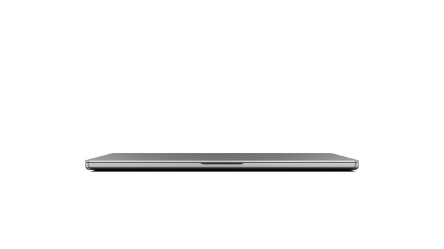 Laptop frameless screen - computer opening the display and dynamic zoom in device display animation. The video includes a green screen, a luma matte mask, and a screen tracking layer