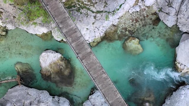 Turquoise river and rocks aerial view