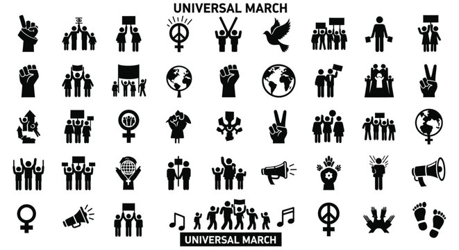 Universal march protest icons collection