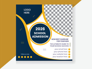 Admission social media post, Students Back to school admission promotion social media post banner template. Back to School admission social media post or Instagram post or flyer Design.
