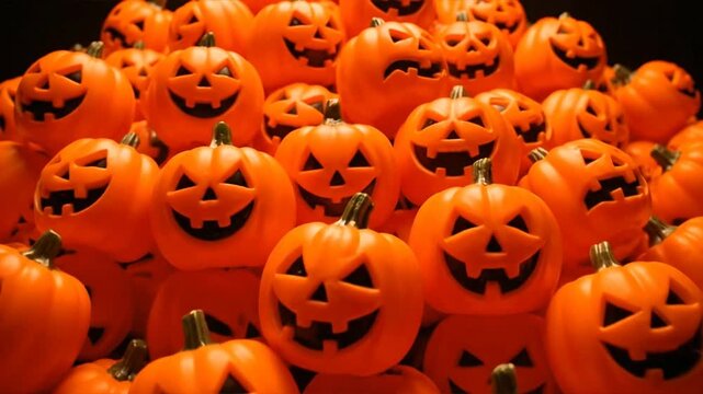 Orange pumpkins carved with faces halloween holiday season concept