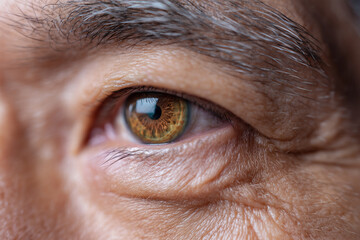 Fototapeta premium Close Up Portrait of Middle Aged Korean Man Eye with Emotional Expression and Detail