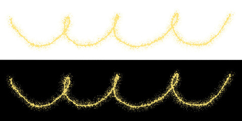Golden Glitter Wavy Line and Sparkling Swirl Flourish on Dual Backgrounds