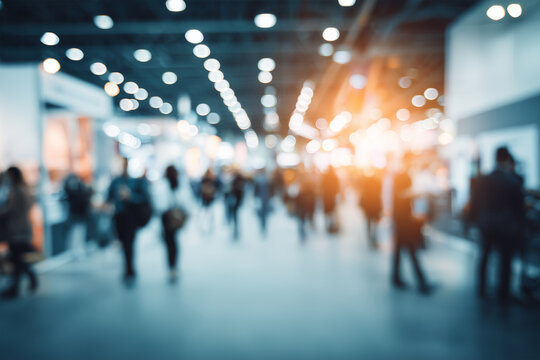 Blur, defocused background of public exhibition hall. Business tradeshow, job fair, or stock market.