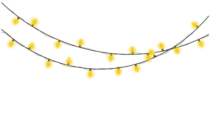 Glowing Yellow String Lights Isolated on Black Background