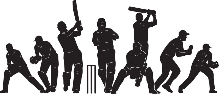 Cricket Players Silhouette Set