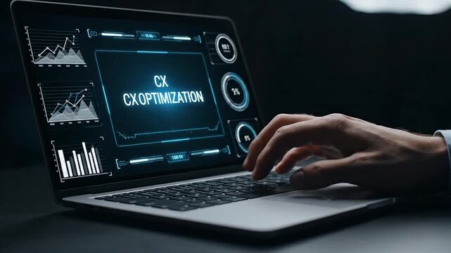 Person working on laptop with cx optimization interface