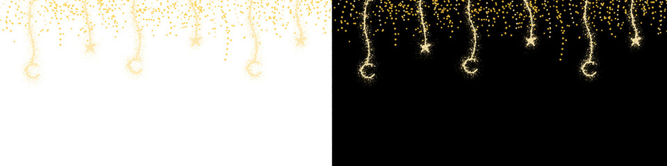 Gold Glitter Hanging Stars and Crescent Moons Festive Ramadan Border © RACCOON