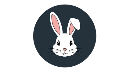 Cute White Bunny Peeking Out of a Dark Blue Circle Background Illustration Design