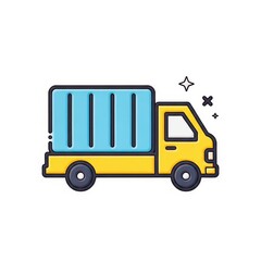 Yellow delivery truck with blue box on side for transportation and logistics