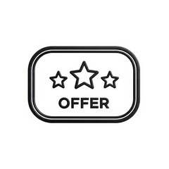 Black and white vector graphic of a star rating offer symbol isolated on white background