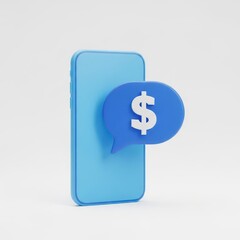 Obraz premium Blue smartphone icon with dollar sign on speech bubble on gray background