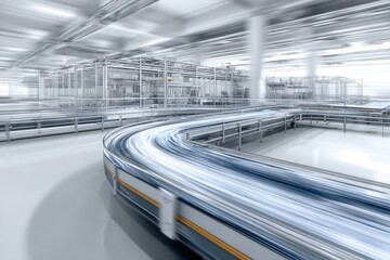Obraz premium Abstract flowing lines convey the busy movement of products in an automated factory environment with advanced technology