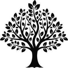 Fototapeta premium A majestic tree stands tall with sprawling branches and lush leaves in a serene landscape viewed from the front