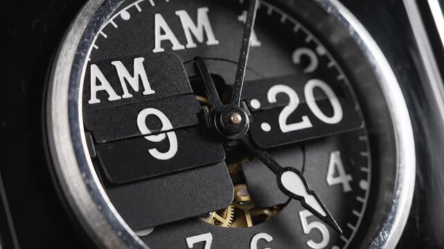 Closeup of a mechanical clock face