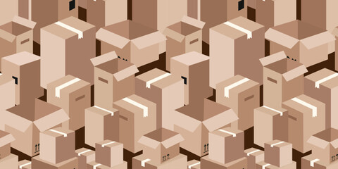 Fototapeta premium seamless pattern cardboard boxes moving and delivery isometric parcel background for logistics and warehouse web design poster