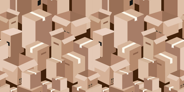 seamless pattern cardboard boxes moving and delivery isometric parcel background for logistics and warehouse web design poster