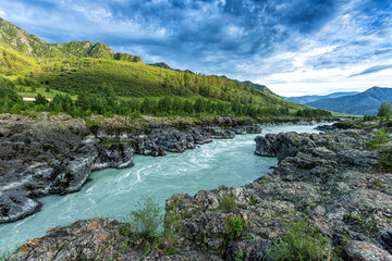 Turquoise River Valley with Picturesque Mountain Views