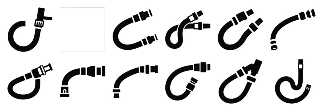 hydraulic hose silhouette vector icons set, industrial machinery parts abstract mechanical illustration.