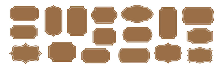 Vintage brown labels and badges vector set, retro frames and stickers collection on transparent background