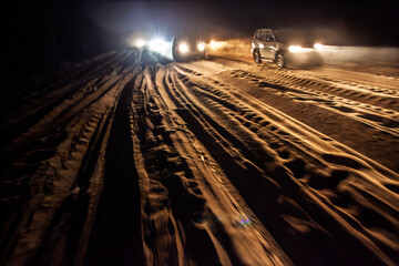 Night traffic of 4x4 vehicles in Doñana area, Andalusia, Spain © Felipe Rodríguez