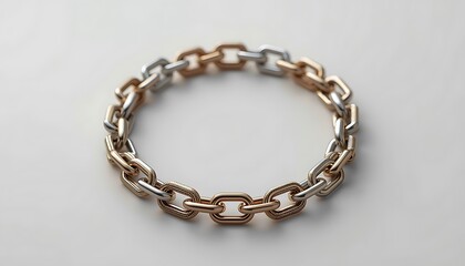 metal chain with interlocking gold and silver links on a clean white background