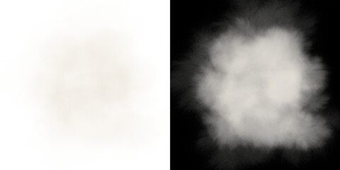 Fototapeta premium White Smoke Cloud and Vapor Explosion Isolated on Black and White Backgrounds
