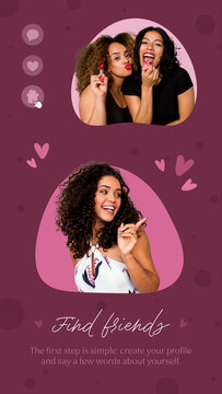 A promotional story template for dating apps and matchmaking platforms. Designed to highlight romantic features, user connections, and love-focused mobile experiences.