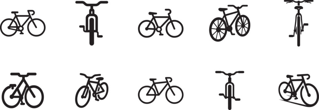 Bicycle set outline with side, top and front views for transport design, diagrams, manuals, and UI.