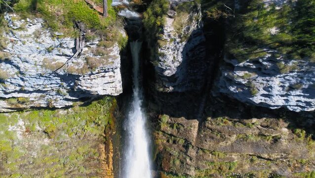 Pericnik Waterfall top down aerial view