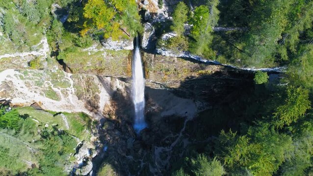 Pericnik Waterfall from above aerial view