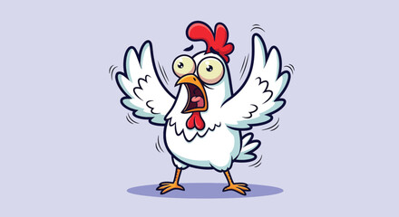 Obraz premium Cartoon Chicken Expressing Shock and Fear.