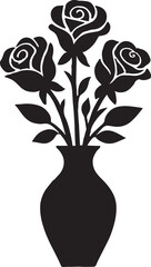 Black Roses in Vase Silhouette isolated background