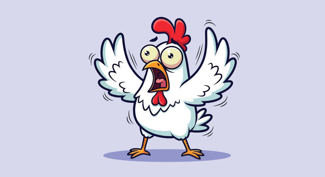 Cartoon Chicken Expressing Shock and Fear.