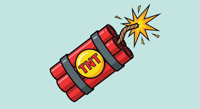 Dynamite Bomb with TNT Label and Burning Fuse.