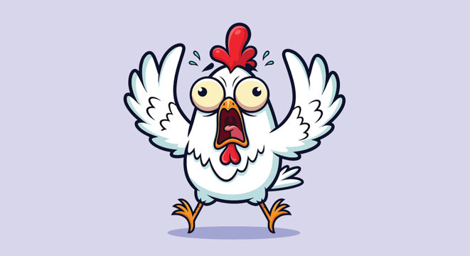 Scared Cartoon Chicken with Wide Eyes and Open Mouth.