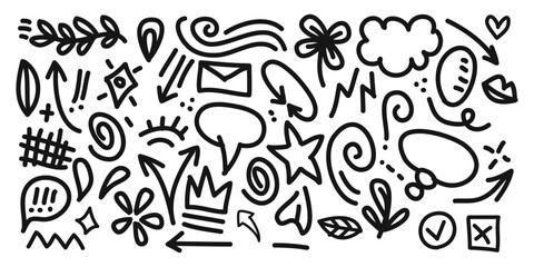 Obraz premium Hand drawn doodle icon collection isolated on transparent background vector illustration stock graphic