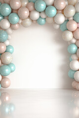 Balloon Arch Studio Backdrop for Newborn Photography, Soft Pastel Balloon Background for Baby Photo Composites, Digital Studio Scene for Professional Photographers