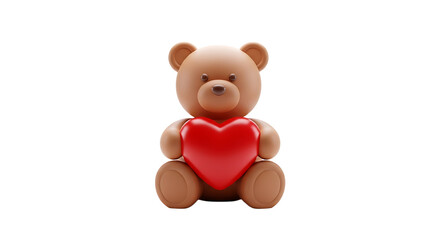 Obraz premium A cute teddy bear holding a red heart on transparent background