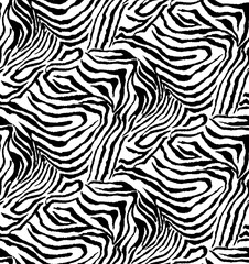 Obraz premium geometric zebra animal skin seamless pattern, black and white curved wallpaper texture textile 