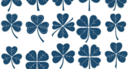 Fototapeta premium Pattern of four leaf clovers in dark blue