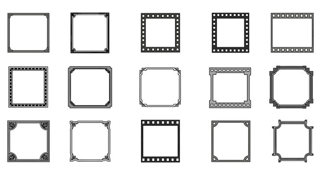 Collection of various square and rectangular picture frame styles